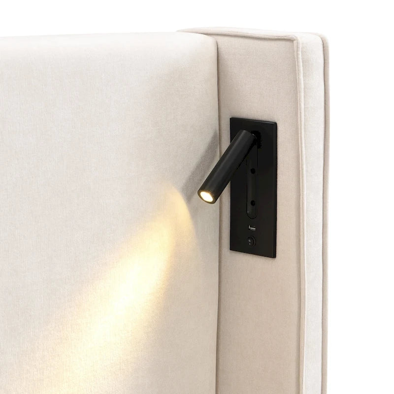 Cadre de lit rembourré avec liseuse et port USB.