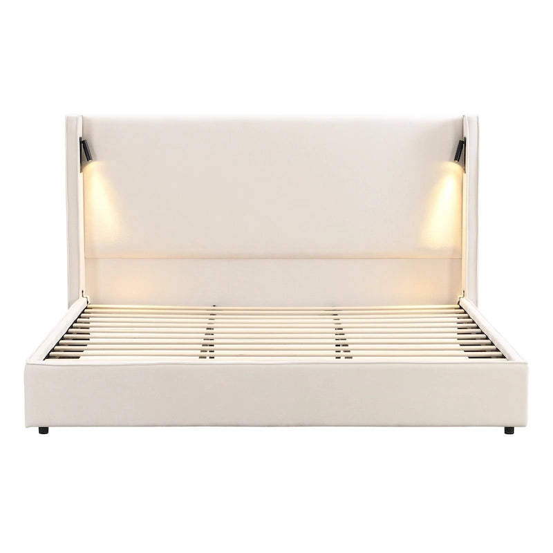 Cadre de lit rembourré avec liseuse et port USB.