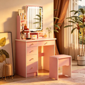Coiffeuse avec miroir LED intégré et tabouret