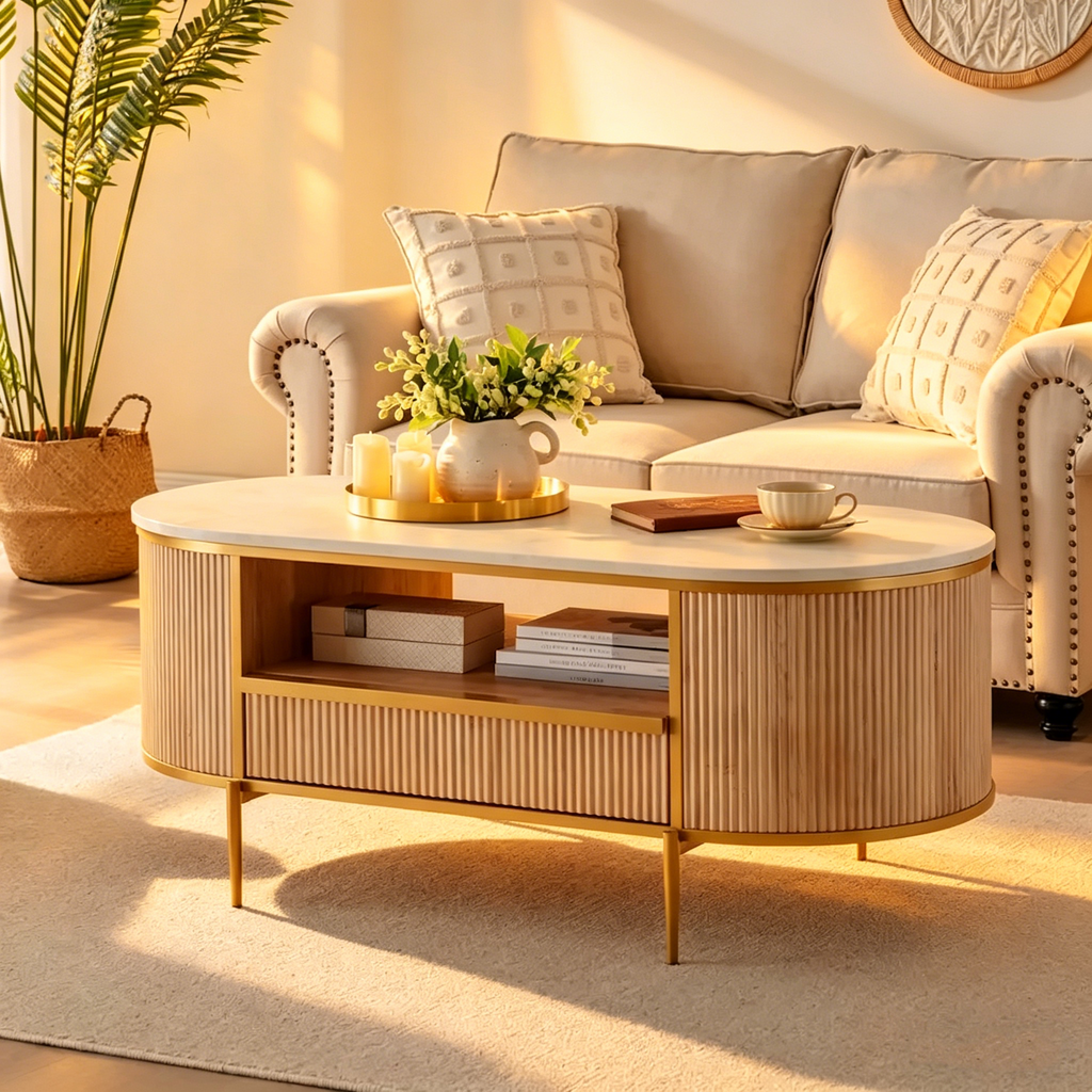 Table basse rainurée de luxe moderne