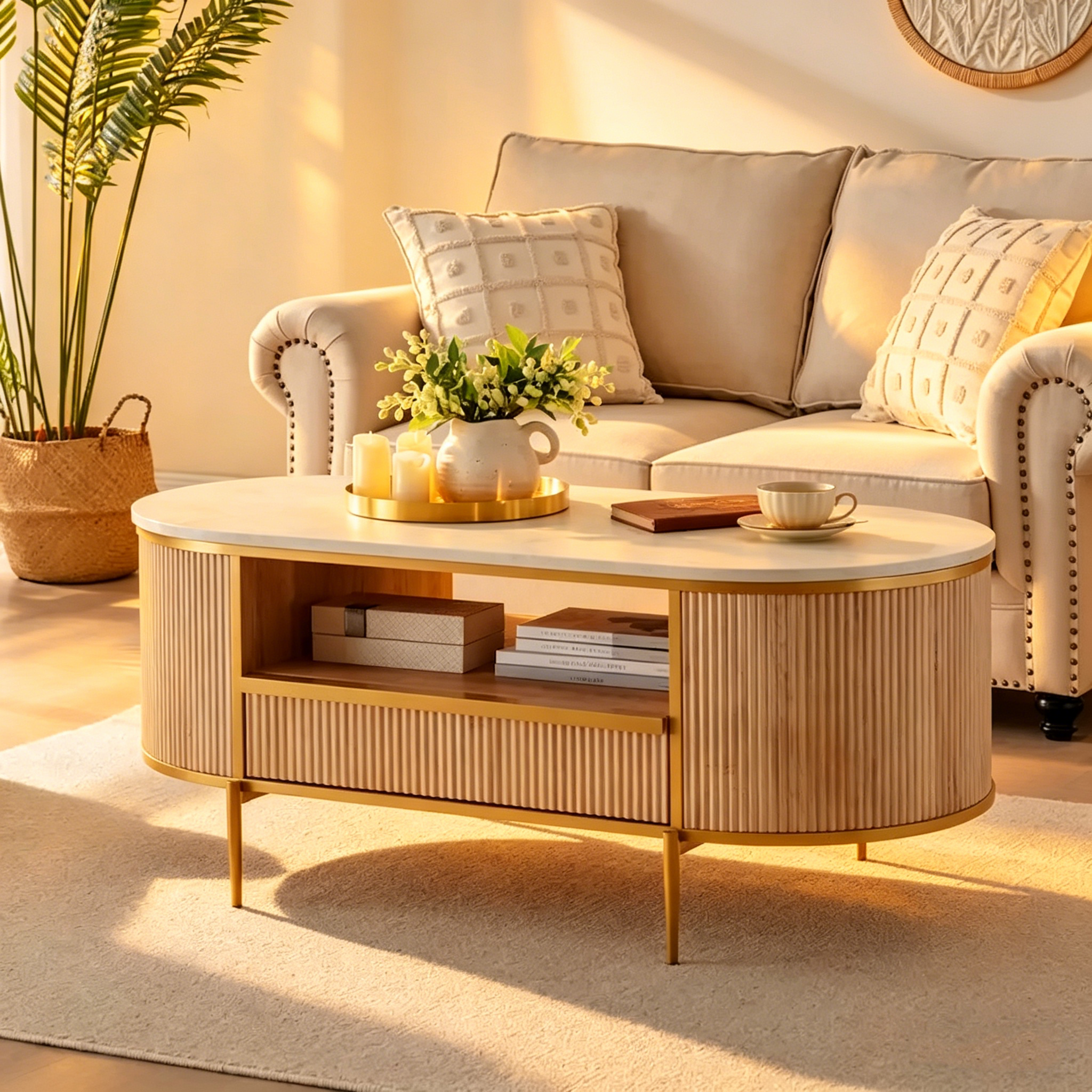 Table basse rainurée de luxe moderne