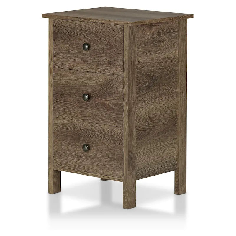 Table de chevet à trois tiroirs en bois d'ingénierie noyer vieilli de style rustique