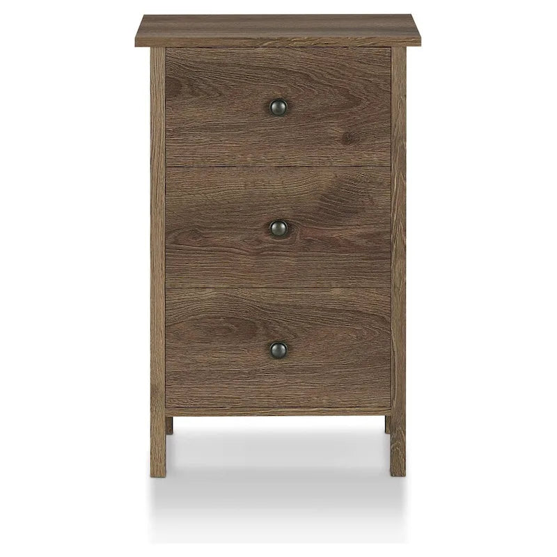 Table de chevet à trois tiroirs en bois d'ingénierie noyer vieilli de style rustique