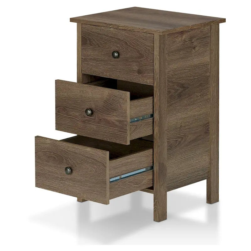 Table de chevet à trois tiroirs en bois d'ingénierie noyer vieilli de style rustique