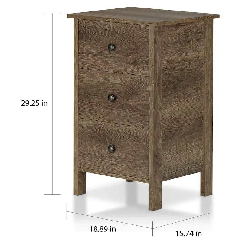 Table de chevet à trois tiroirs en bois d'ingénierie noyer vieilli de style rustique
