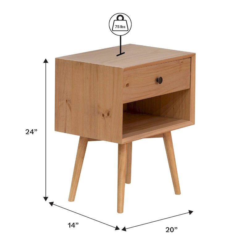 Table de chevet médiévale en bois massif à tiroir unique, ensemble de deux pièces