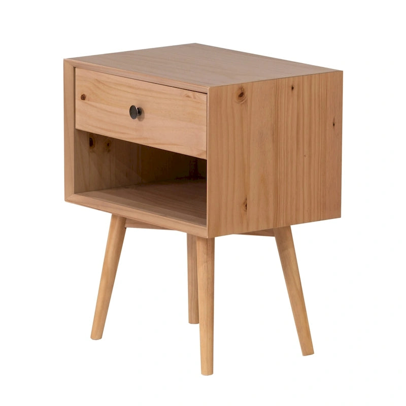 Table de chevet médiévale en bois massif à tiroir unique, ensemble de deux pièces