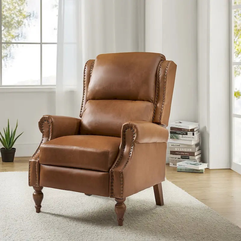 Fauteuil inclinable manuel à dossier poussoir traditionnel en cuir végétalien