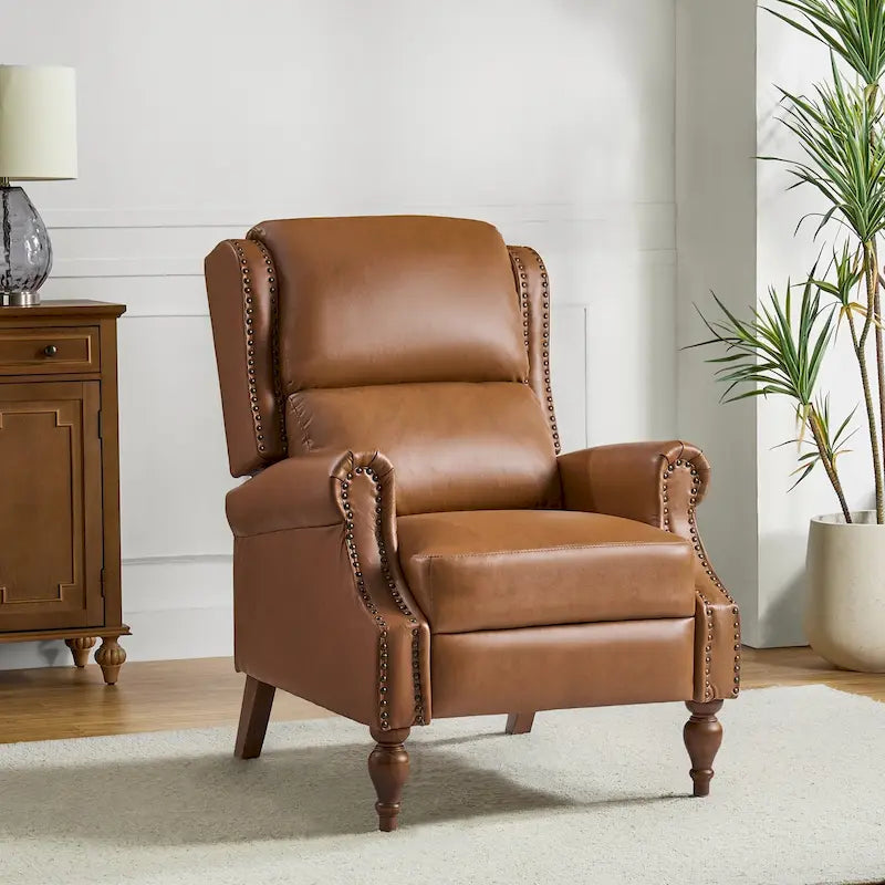 Fauteuil inclinable manuel à dossier poussoir traditionnel en cuir végétalien