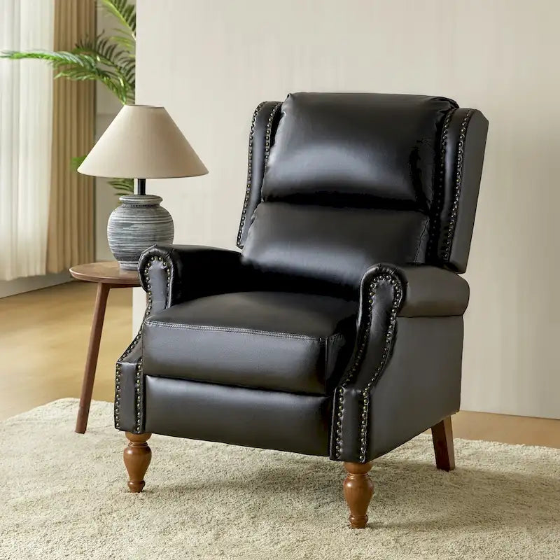 Fauteuil inclinable manuel à dossier poussoir traditionnel en cuir végétalien