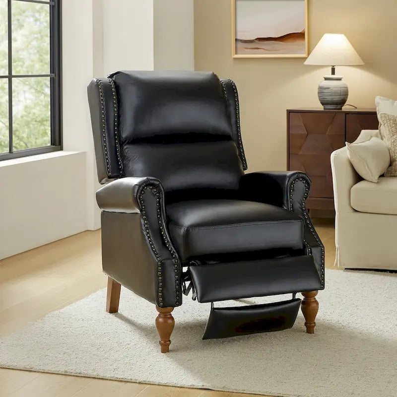 Fauteuil inclinable manuel à dossier poussoir traditionnel en cuir végétalien