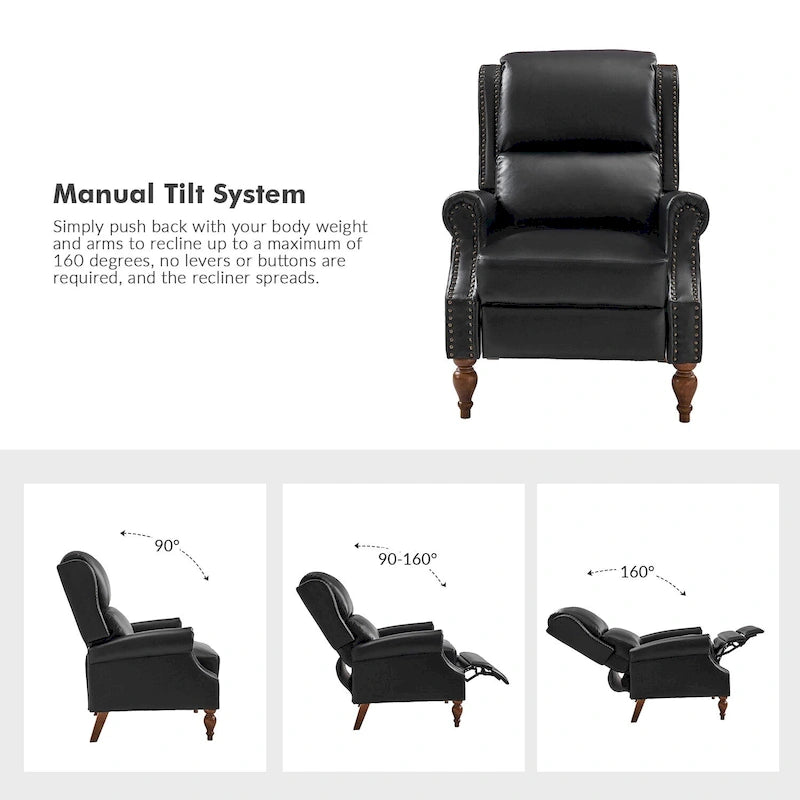 Fauteuil inclinable manuel à dossier poussoir traditionnel en cuir végétalien