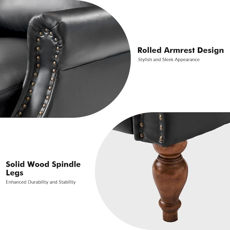 Fauteuil inclinable manuel à dossier poussoir traditionnel en cuir végétalien