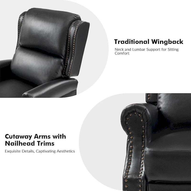 Fauteuil inclinable manuel à dossier poussoir traditionnel en cuir végétalien