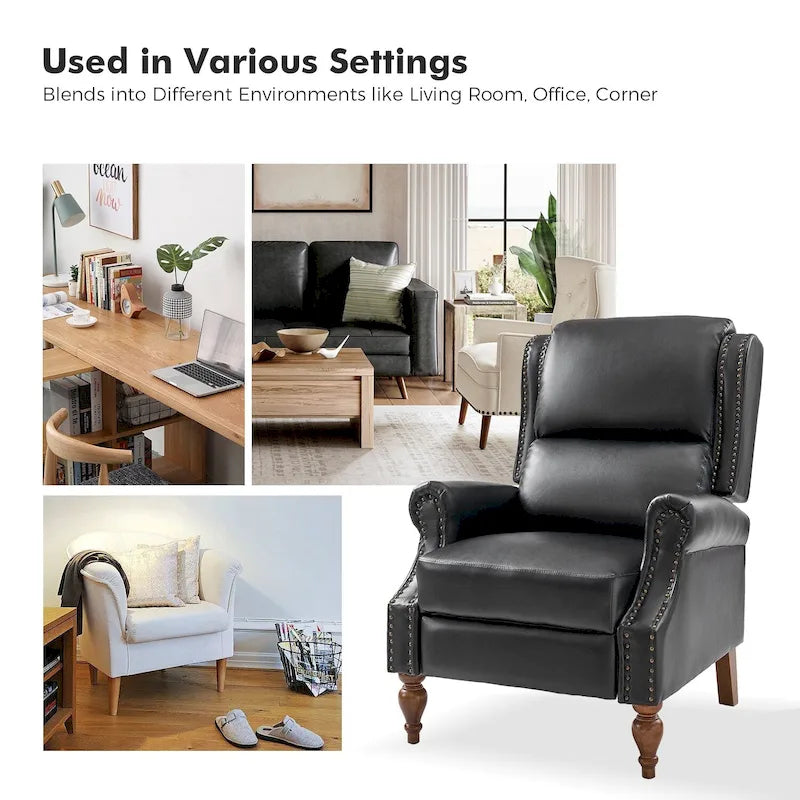 Fauteuil inclinable manuel à dossier poussoir traditionnel en cuir végétalien