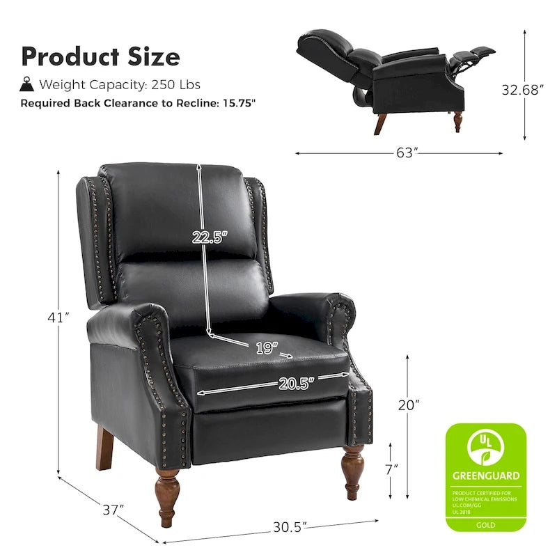 Fauteuil inclinable manuel à dossier poussoir traditionnel en cuir végétalien