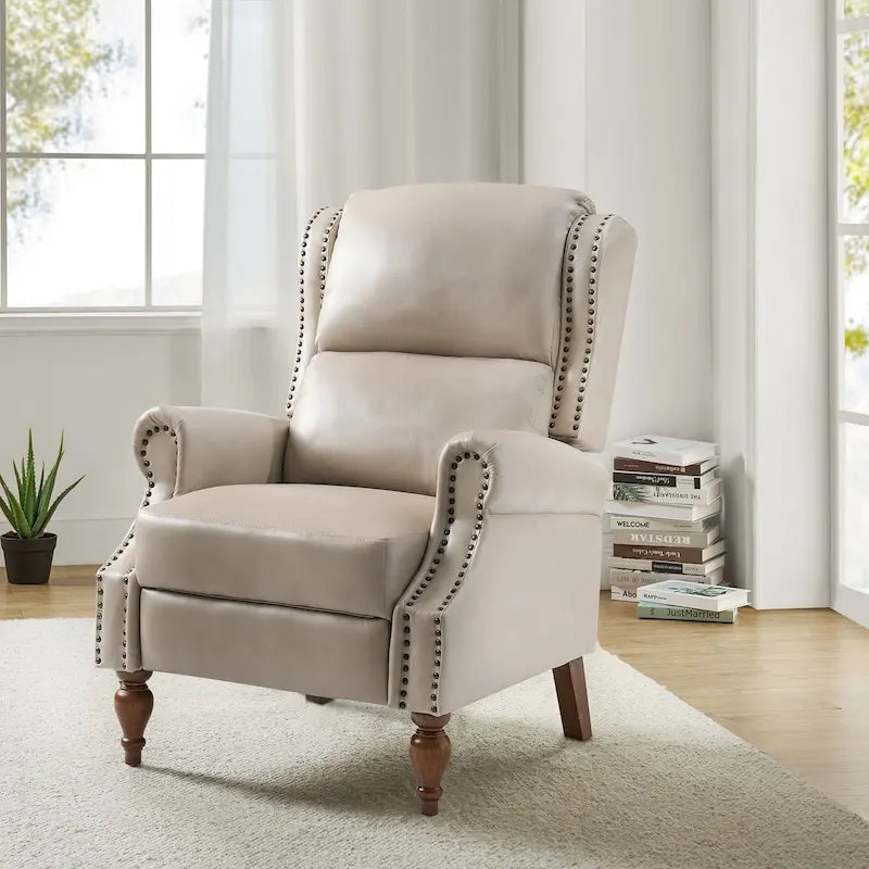 Fauteuil inclinable manuel à dossier poussoir traditionnel en cuir végétalien