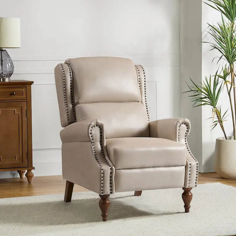 Fauteuil inclinable manuel à dossier poussoir traditionnel en cuir végétalien
