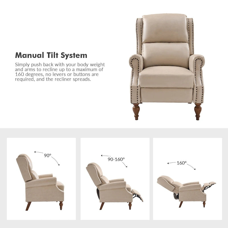 Fauteuil inclinable manuel à dossier poussoir traditionnel en cuir végétalien