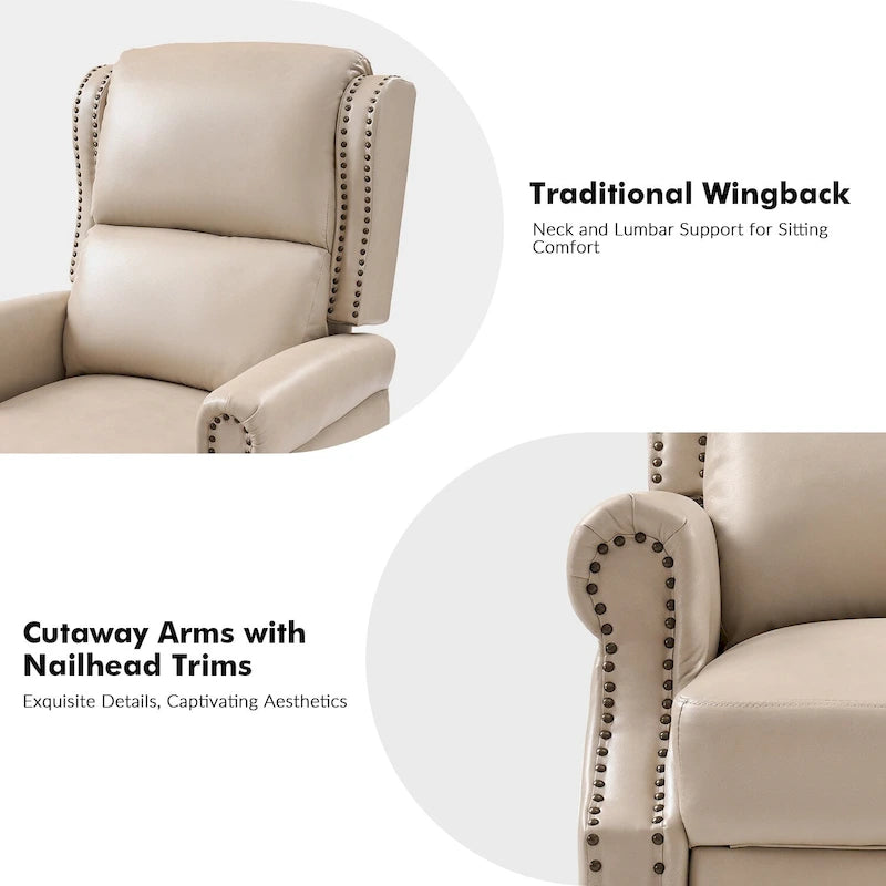 Fauteuil inclinable manuel à dossier poussoir traditionnel en cuir végétalien