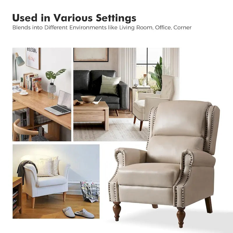 Fauteuil inclinable manuel à dossier poussoir traditionnel en cuir végétalien