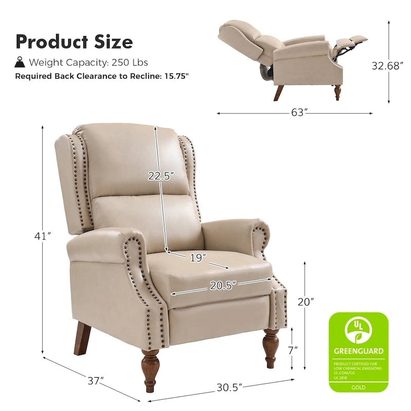 Fauteuil inclinable manuel à dossier poussoir traditionnel en cuir végétalien