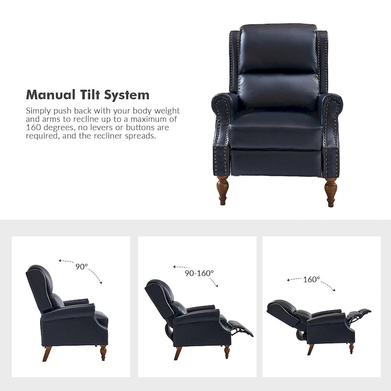 Fauteuil inclinable manuel à dossier poussoir traditionnel en cuir végétalien