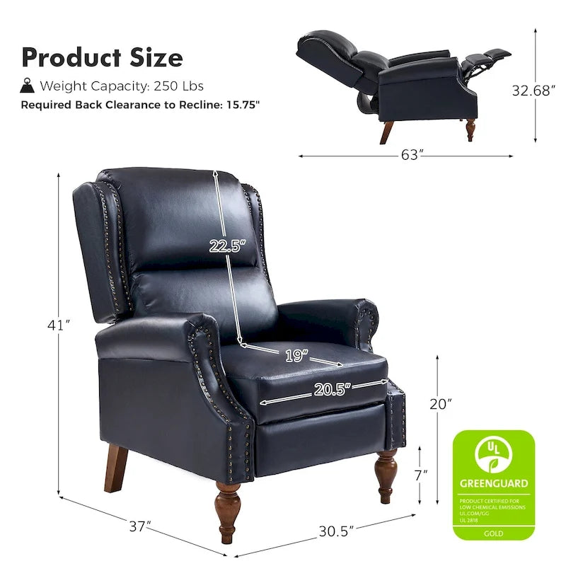Fauteuil inclinable manuel à dossier poussoir traditionnel en cuir végétalien