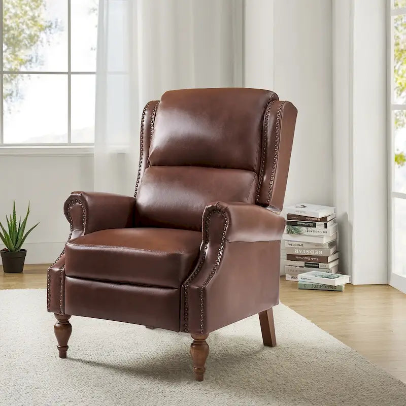 Fauteuil inclinable manuel à dossier poussoir traditionnel en cuir végétalien