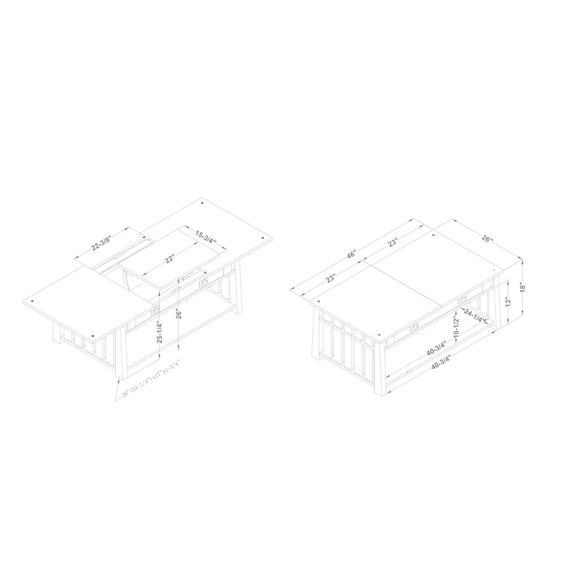 Table basse en bois réglable en hauteur de 46 pouces