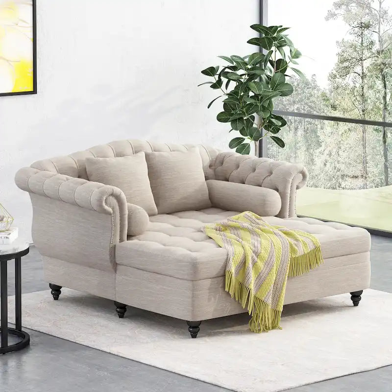 Chaise longue capitonnée - 158,75 cm (L) x 148,59 cm (l) x 86,36 cm (H)
