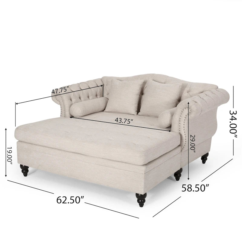 Chaise longue capitonnée - 158,75 cm (L) x 148,59 cm (l) x 86,36 cm (H)