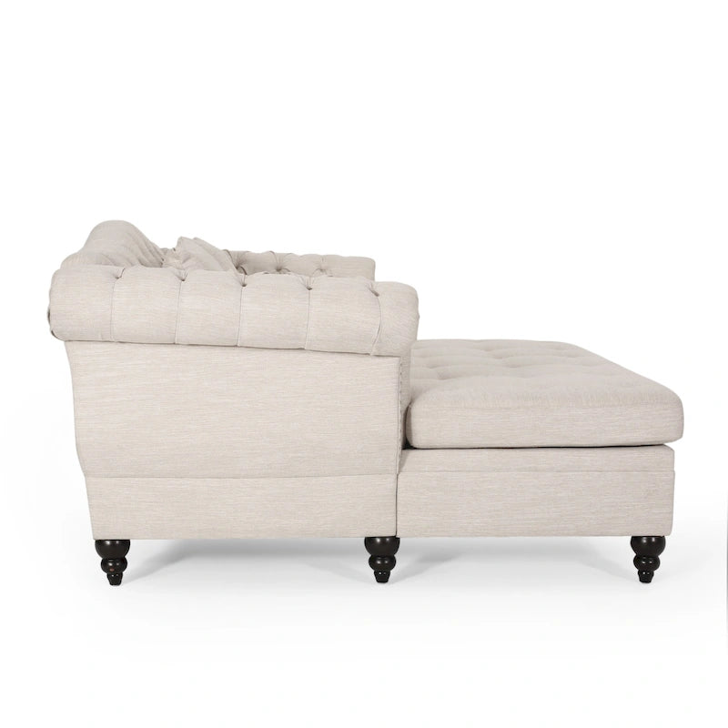 Chaise longue capitonnée - 158,75 cm (L) x 148,59 cm (l) x 86,36 cm (H)