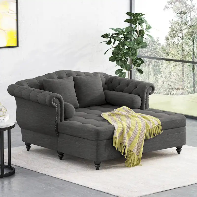 Chaise longue capitonnée - 158,75 cm (L) x 148,59 cm (l) x 86,36 cm (H)