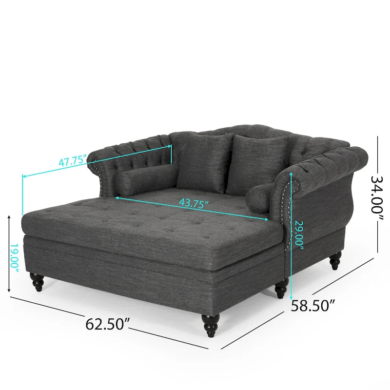 Chaise longue capitonnée - 158,75 cm (L) x 148,59 cm (l) x 86,36 cm (H)