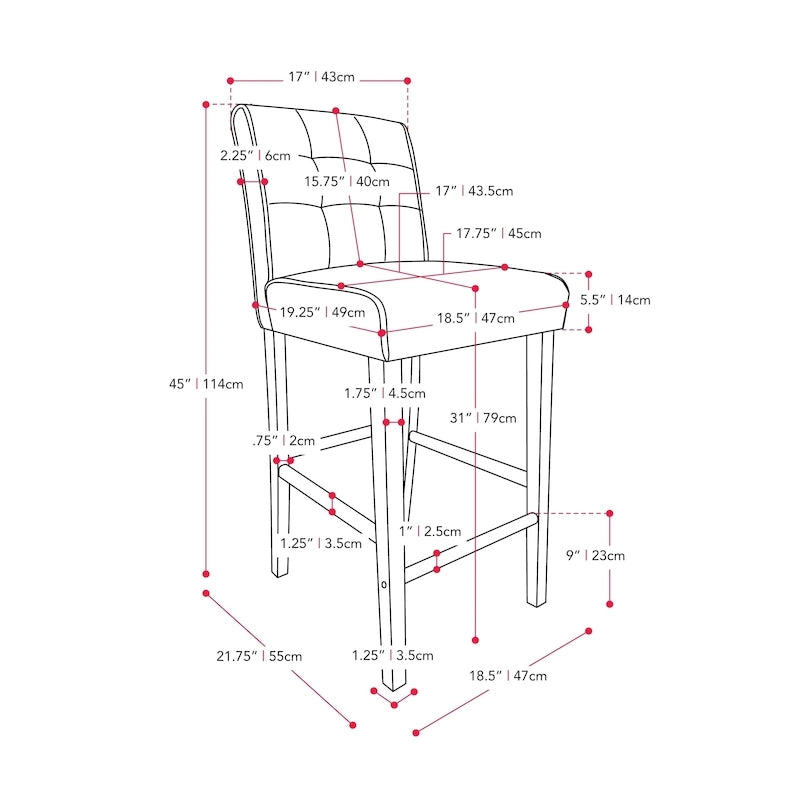 Tabouret de bar rembourré de 79 cm
