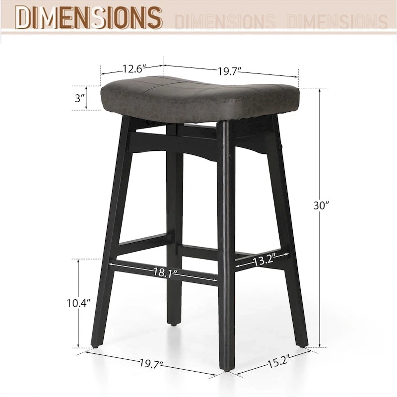 Tabourets de bar en bois massif de 61 cm avec coussins d'assise en cuir de lin, deux tabourets par lot.