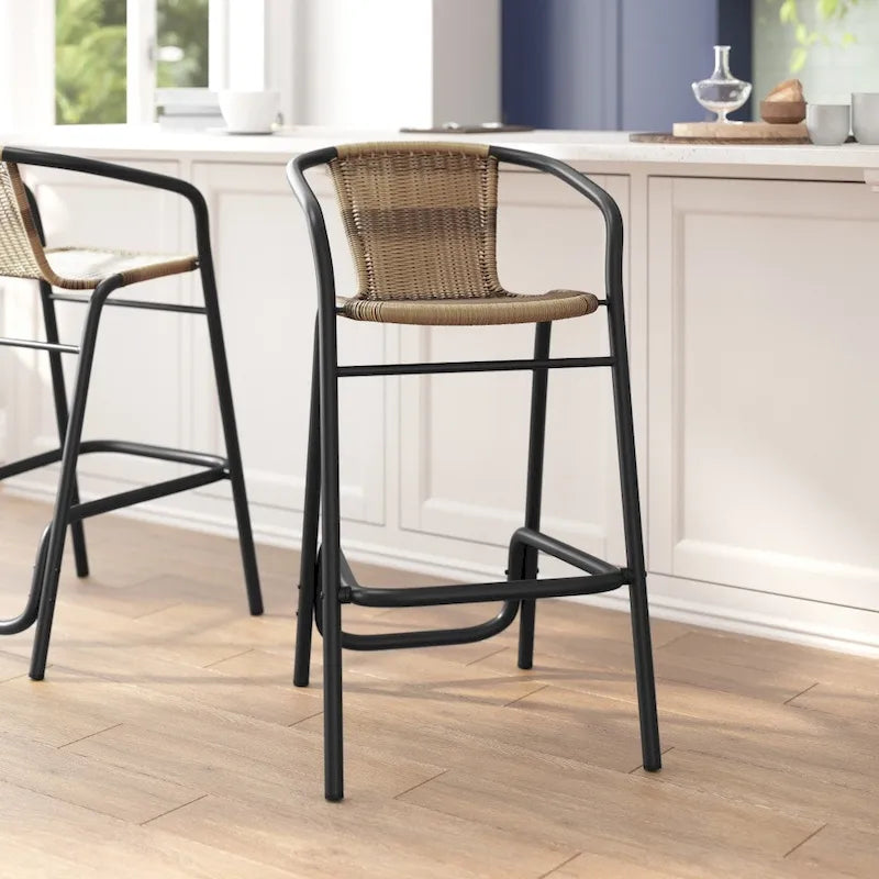 Tabouret de bar commercial en rotin pour l'intérieur et l'extérieur avec cadre en aluminium - S/O