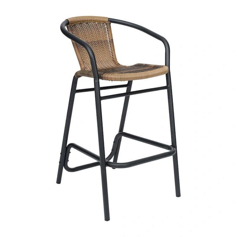 Tabouret de bar commercial en rotin pour l'intérieur et l'extérieur avec cadre en aluminium - S/O