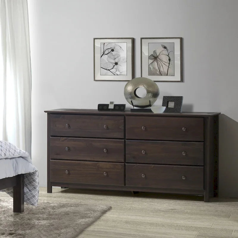 Coiffeuse en bois massif à six tiroirs, style meuble en bois texturé