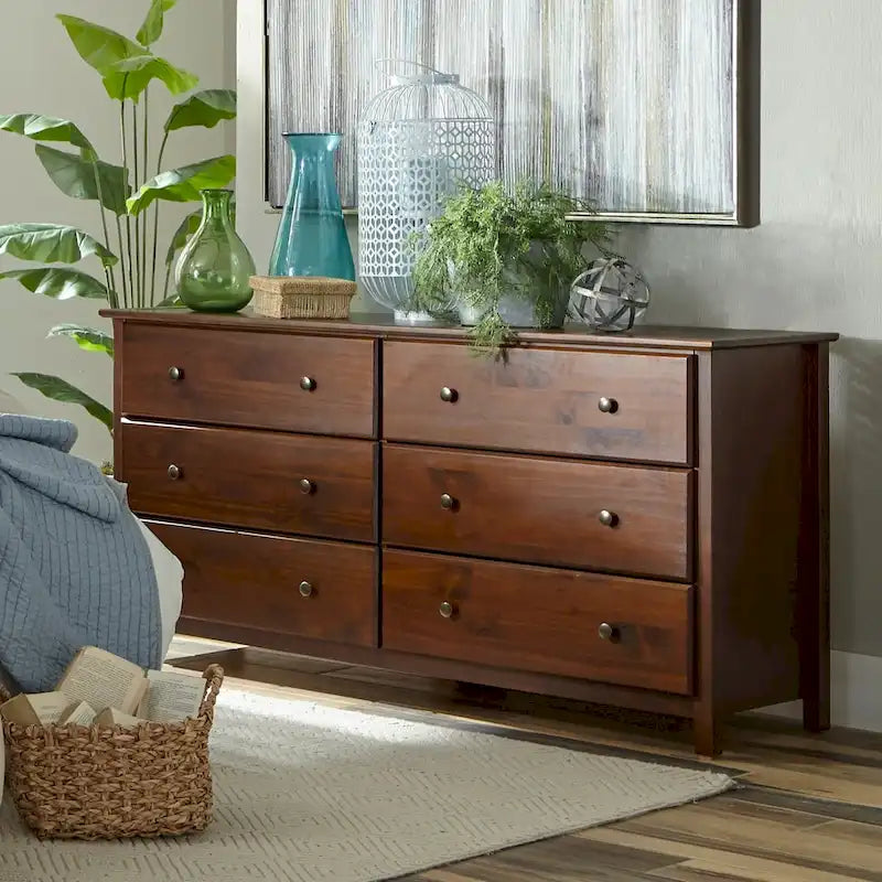 Coiffeuse en bois massif à six tiroirs, style meuble en bois texturé