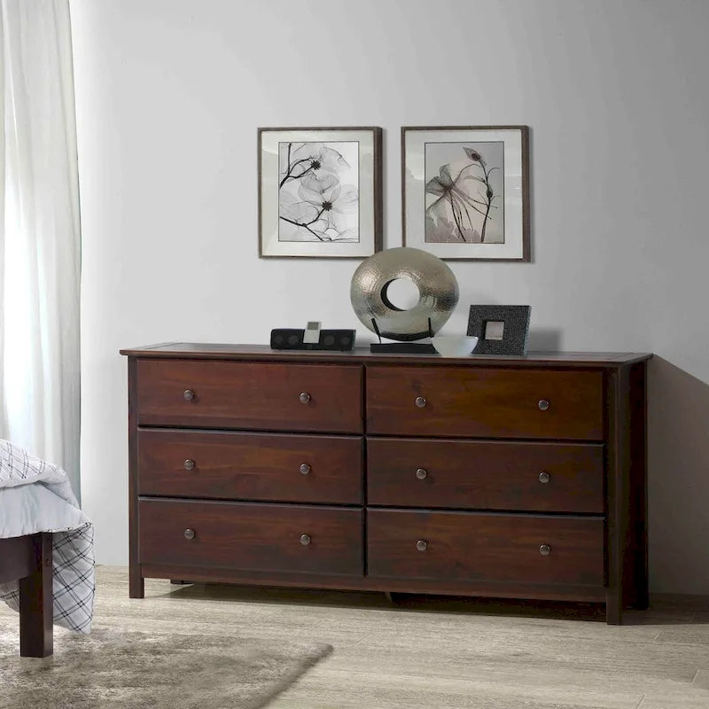 Coiffeuse en bois massif à six tiroirs, style meuble en bois texturé