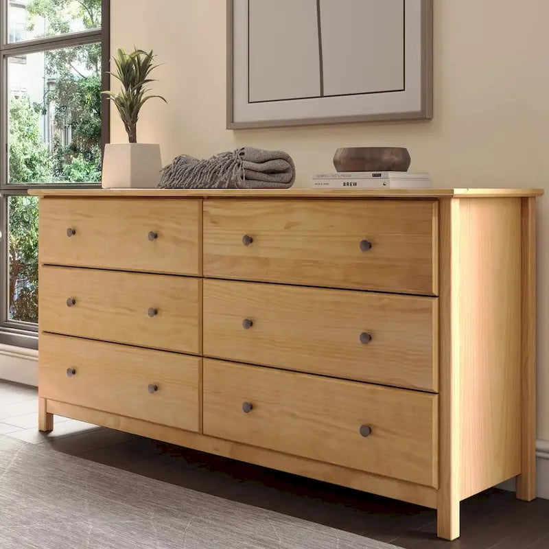 Coiffeuse en bois massif à six tiroirs, style meuble en bois texturé