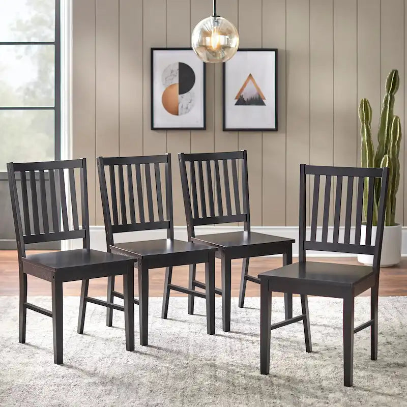 Chaises de salle à manger à dossier à lattes en bois massif (lot de 4)