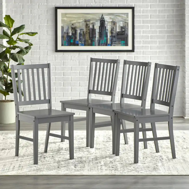 Chaises de salle à manger à dossier à lattes en bois massif (lot de 4)