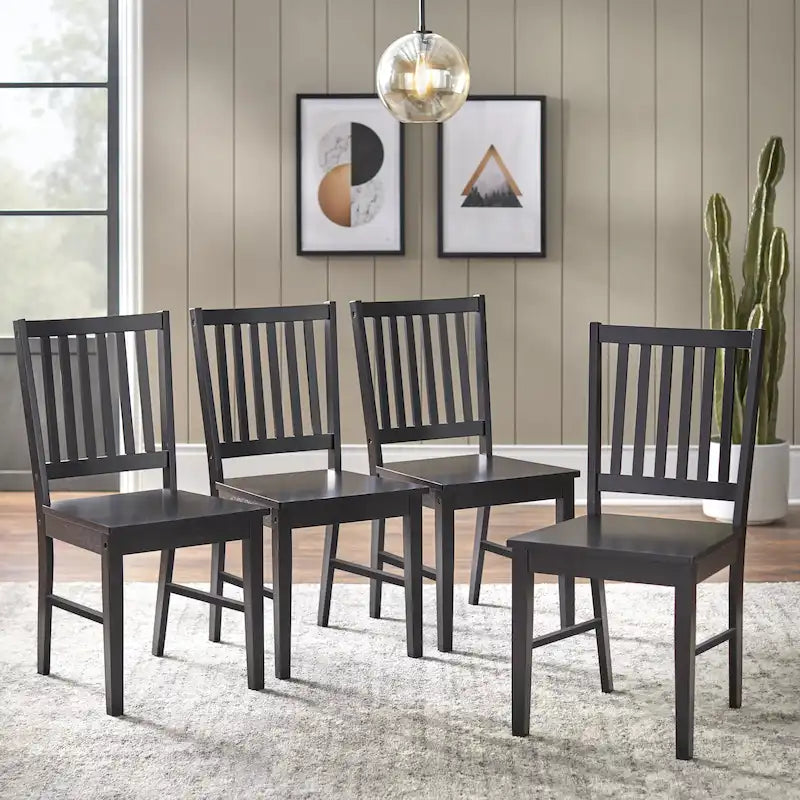 Chaises de salle à manger à dossier à lattes en bois massif (lot de 4)