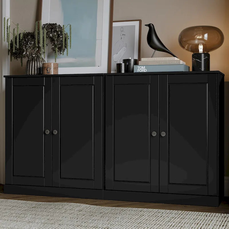 Ce buffet 100 % en bois massif est disponible avec des portes en verre ou en bois massif - 64 x 35,75 mm