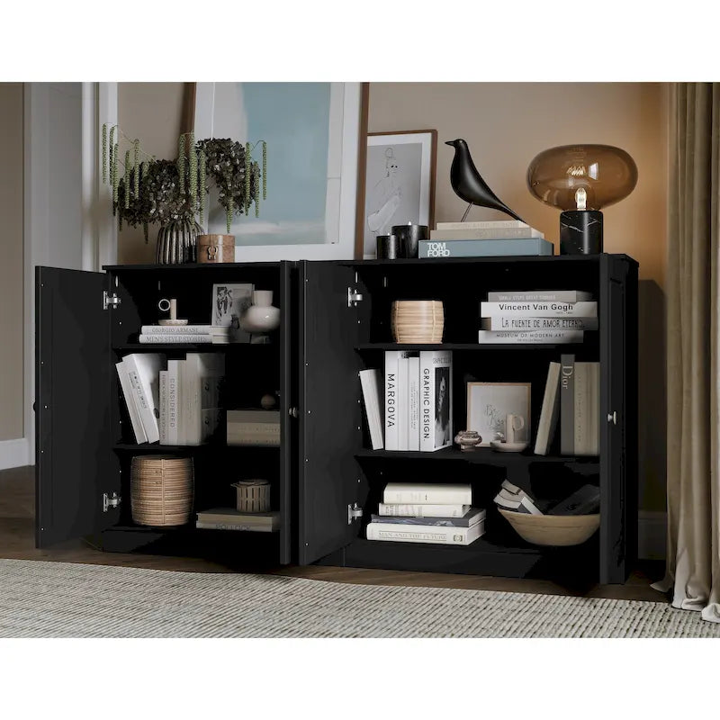 Ce buffet 100 % en bois massif est disponible avec des portes en verre ou en bois massif - 64 x 35,75 mm