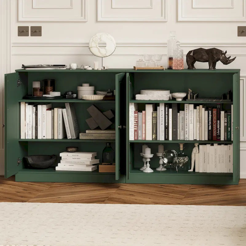 Ce buffet 100 % en bois massif est disponible avec des portes en verre ou en bois massif - 64 x 35,75 mm