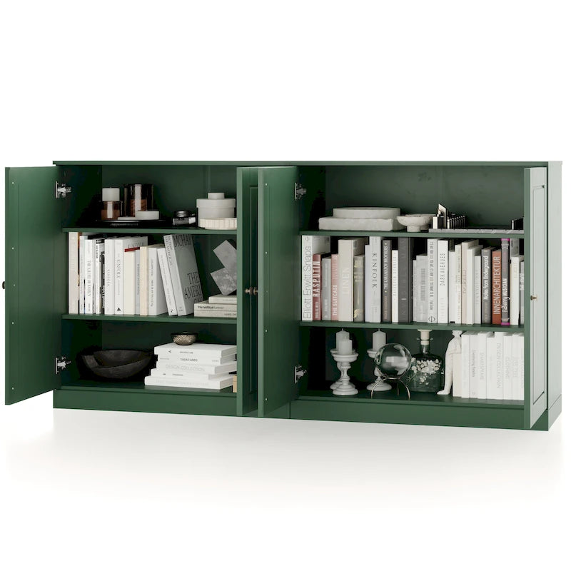 Ce buffet 100 % en bois massif est disponible avec des portes en verre ou en bois massif - 64 x 35,75 mm